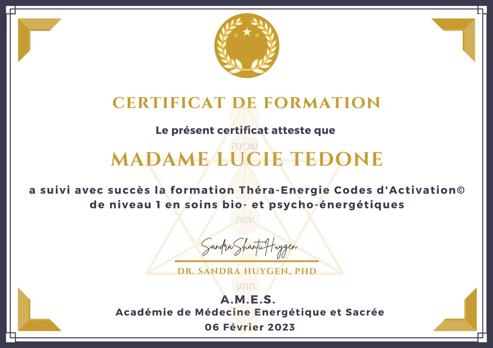 Certificat Théra-Energie